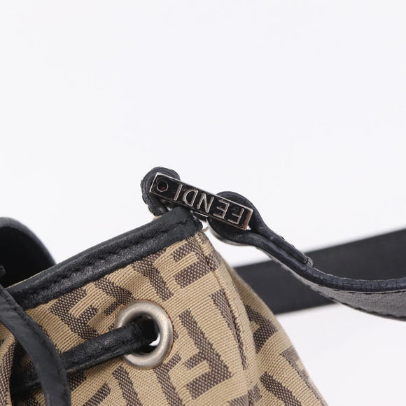 FENDI Zucchino Canvas Mamma Baguette Shoulder Bag Beige Silver Auth 211148V
