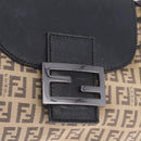 FENDI Zucchino Canvas Mamma Baguette Shoulder Bag Beige Silver Auth 211148V-16