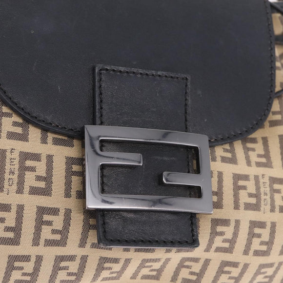 FENDI Zucchino Canvas Mamma Baguette Shoulder Bag Beige Silver Auth 211148V