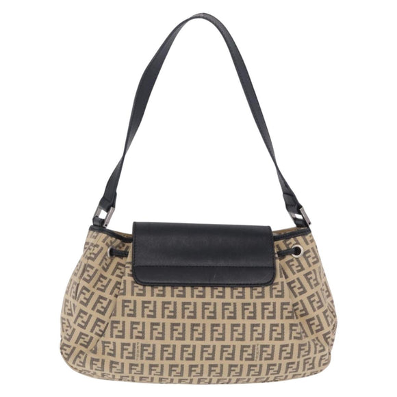 FENDI Zucchino Canvas Mamma Baguette Shoulder Bag Beige Silver Auth 211148V
