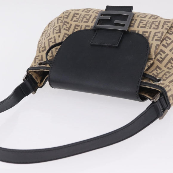 FENDI Zucchino Canvas Mamma Baguette Shoulder Bag Beige Silver Auth 211148V