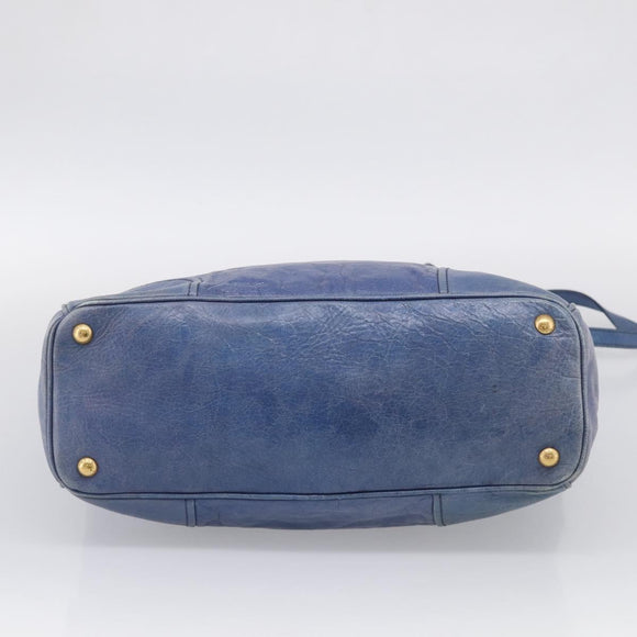 PRADA Hand Bag Leather 2way Blue Gold Auth 211151A