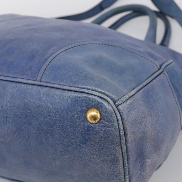 PRADA Hand Bag Leather 2way Blue Gold Auth 211151A