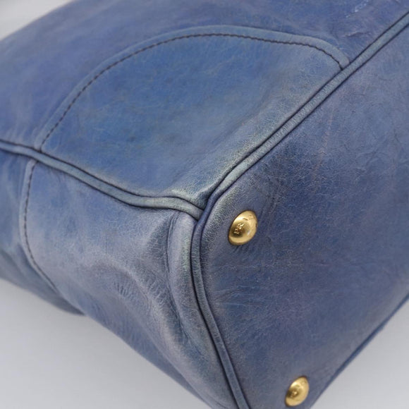 PRADA Hand Bag Leather 2way Blue Gold Auth 211151A