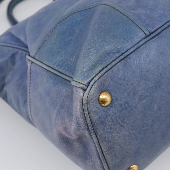 PRADA Hand Bag Leather 2way Blue Gold Auth 211151A