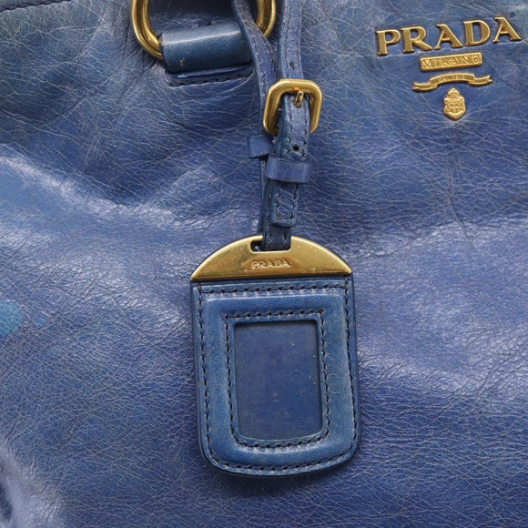 PRADA Hand Bag Leather 2way Blue Gold Auth 211151A