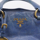 PRADA Hand Bag Leather 2way Blue Gold Auth 211151A-17