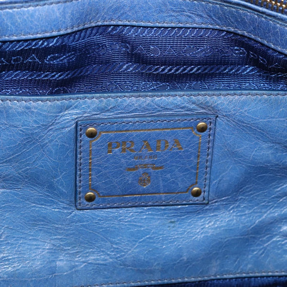 PRADA Hand Bag Leather 2way Blue Gold Auth 211151A