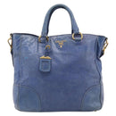 PRADA Hand Bag Leather 2way Blue Gold Auth 211151A-2