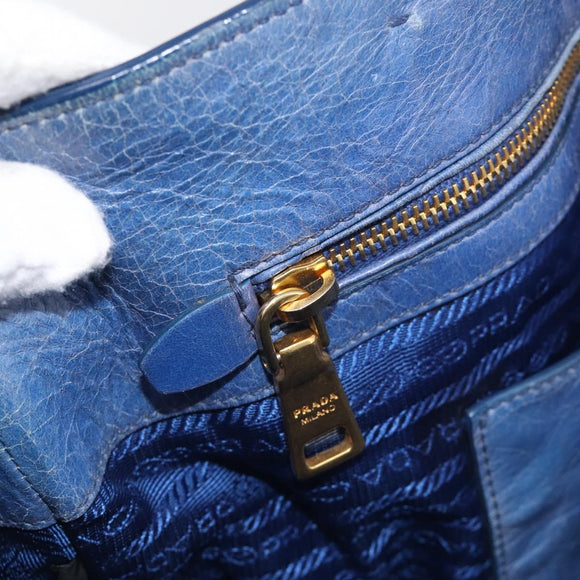 PRADA Hand Bag Leather 2way Blue Gold Auth 211151A