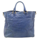 PRADA Hand Bag Leather 2way Blue Gold Auth 211151A-3