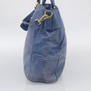 PRADA Hand Bag Leather 2way Blue Gold Auth 211151A-5