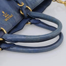 PRADA Hand Bag Leather 2way Blue Gold Auth 211151A-7