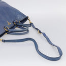 PRADA Hand Bag Leather 2way Blue Gold Auth 211151A-9