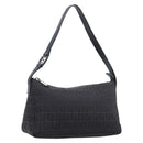 FENDI Zucchino Canvas Shoulder Bag Black Silver Auth 211153A-1