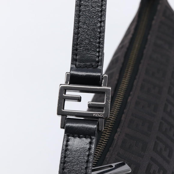 FENDI Zucchino Canvas Shoulder Bag Black Silver Auth 211153A