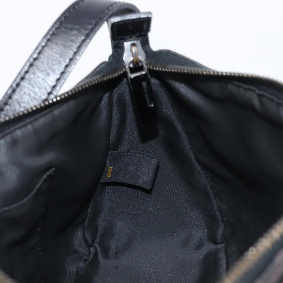 FENDI Zucchino Canvas Shoulder Bag Black Silver Auth 211153A