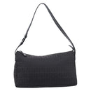FENDI Zucchino Canvas Shoulder Bag Black Silver Auth 211153A-2