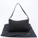 FENDI Zucchino Canvas Shoulder Bag Black Silver Auth 211153A-23