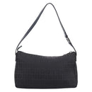 FENDI Zucchino Canvas Shoulder Bag Black Silver Auth 211153A-3