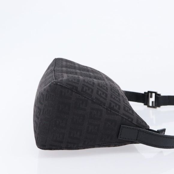 FENDI Zucchino Canvas Shoulder Bag Black Silver Auth 211153A