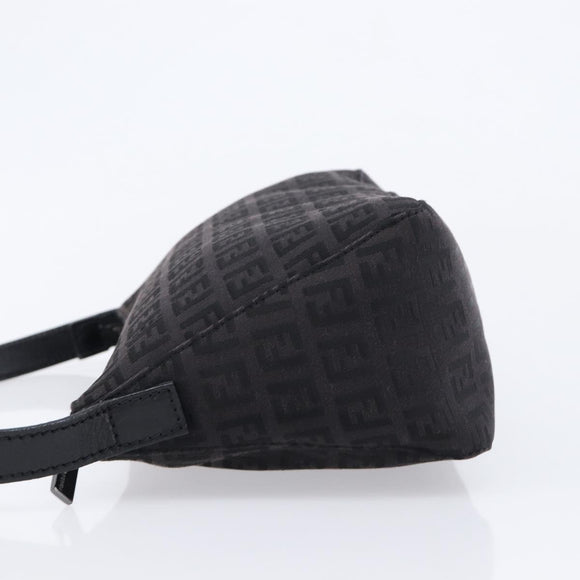FENDI Zucchino Canvas Shoulder Bag Black Silver Auth 211153A