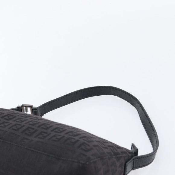 FENDI Zucchino Canvas Shoulder Bag Black Silver Auth 211153A