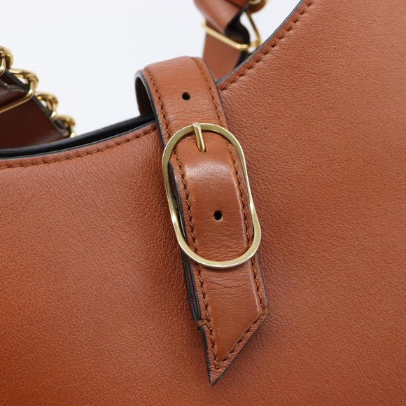 LOEWE Joyce Small Chain Shoulder Bag Leather Brown Gold Auth 211154V