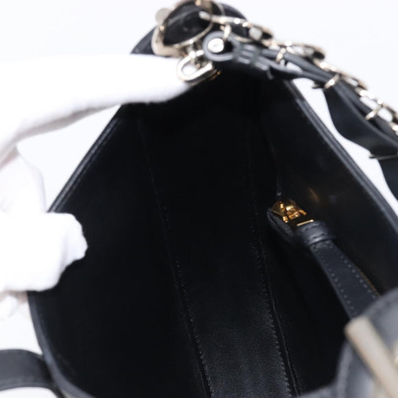LOEWE Joyce Small Chain Shoulder Bag Leather Black Silver Auth 211155M
