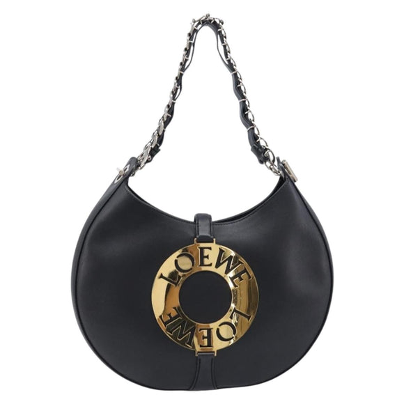 LOEWE Joyce Small Chain Shoulder Bag Leather Black Silver Auth 211155M