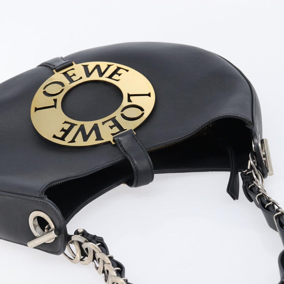 LOEWE Joyce Small Chain Shoulder Bag Leather Black Silver Auth 211155M