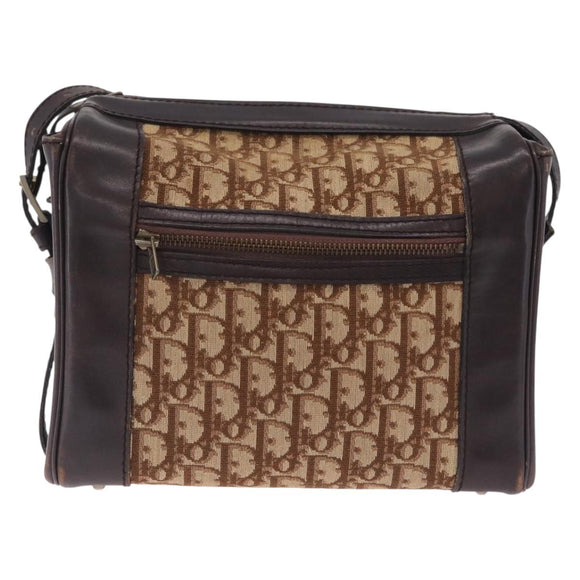 Christian Dior Trotter Canvas Shoulder Bag Beige Gold Auth 211168