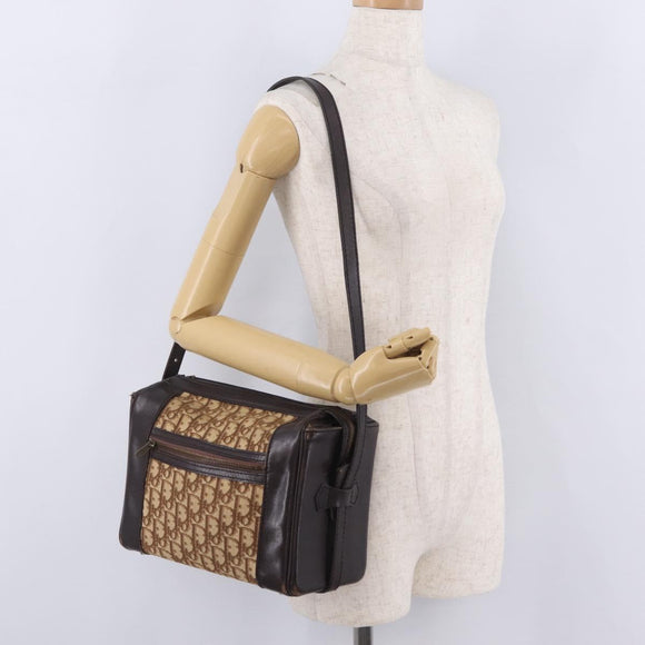 Christian Dior Trotter Canvas Shoulder Bag Beige Gold Auth 211168