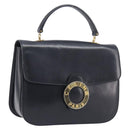 CELINE Circle Hand Bag Leather Black Gold Auth 211169-1