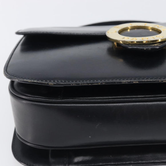 CELINE Circle Hand Bag Leather Black Gold Auth 211169