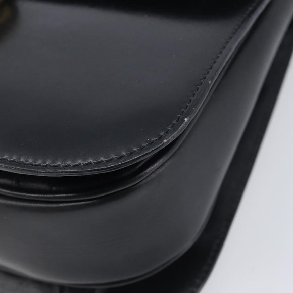 CELINE Circle Hand Bag Leather Black Gold Auth 211169