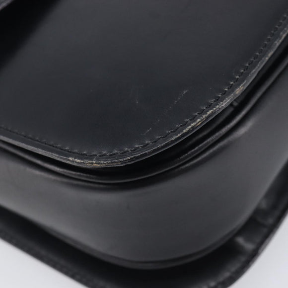 CELINE Circle Hand Bag Leather Black Gold Auth 211169