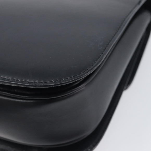 CELINE Circle Hand Bag Leather Black Gold Auth 211169