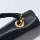 CELINE Circle Hand Bag Leather Black Gold Auth 211169-16