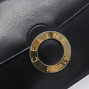 CELINE Circle Hand Bag Leather Black Gold Auth 211169-17