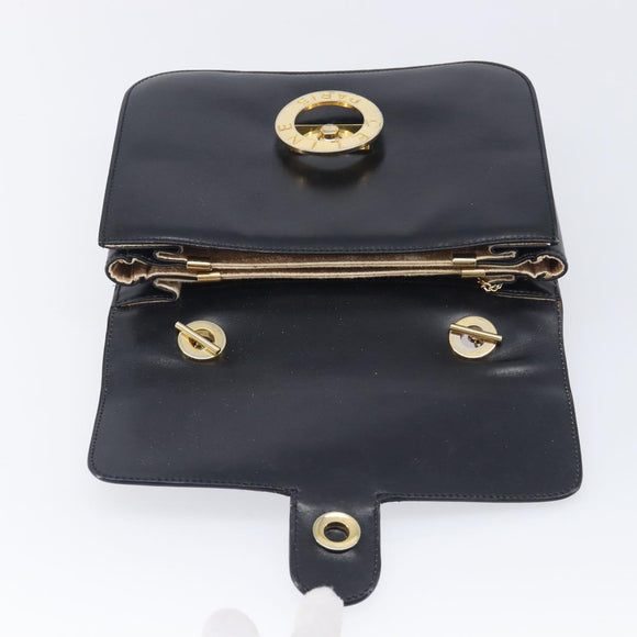 CELINE Circle Hand Bag Leather Black Gold Auth 211169