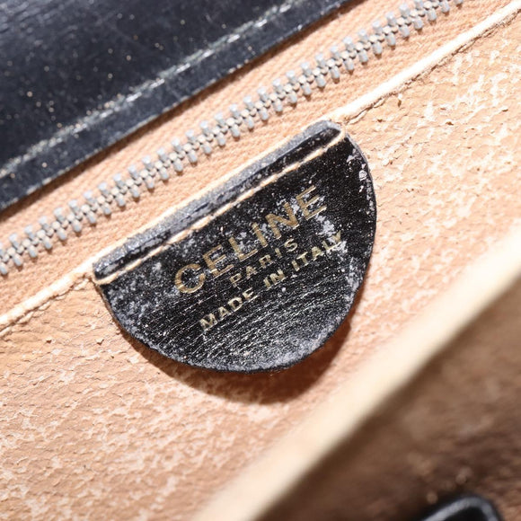 CELINE Circle Hand Bag Leather Black Gold Auth 211169