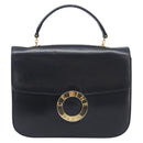 CELINE Circle Hand Bag Leather Black Gold Auth 211169-2