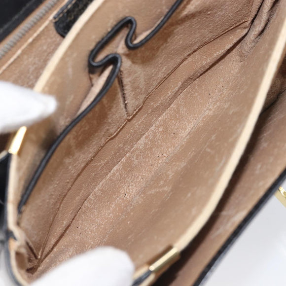 CELINE Circle Hand Bag Leather Black Gold Auth 211169