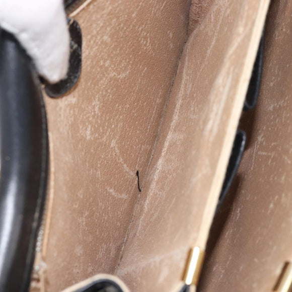 CELINE Circle Hand Bag Leather Black Gold Auth 211169