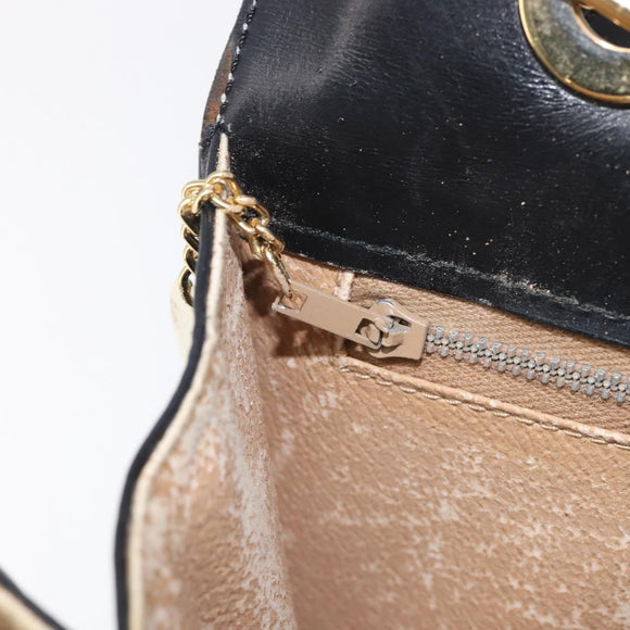 CELINE Circle Hand Bag Leather Black Gold Auth 211169
