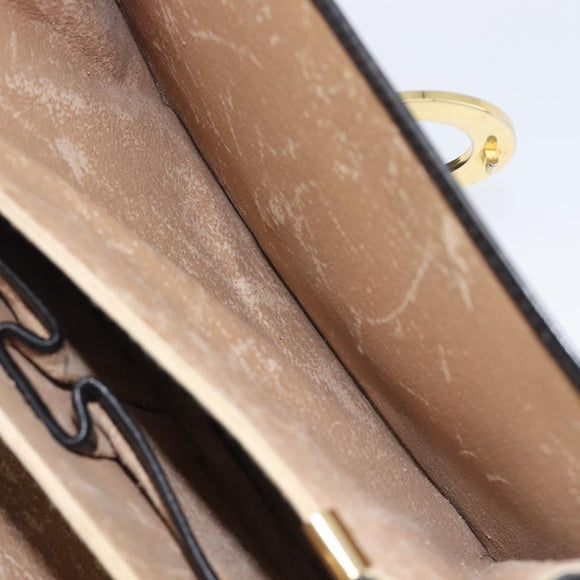 CELINE Circle Hand Bag Leather Black Gold Auth 211169