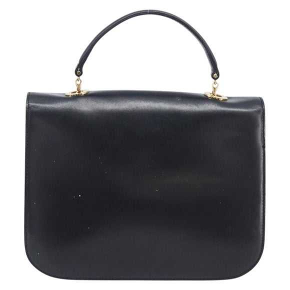 CELINE Circle Hand Bag Leather Black Gold Auth 211169