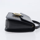 CELINE Circle Hand Bag Leather Black Gold Auth 211169-4