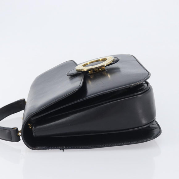 CELINE Circle Hand Bag Leather Black Gold Auth 211169
